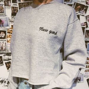 John Galt New York Heather Grey Cropped Sweatshirt